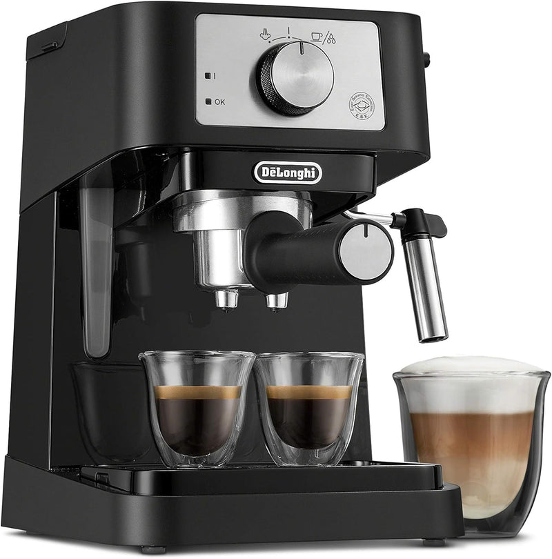 De'Longhi Stilosa Manual Espresso Machine, Latte & Cappuccino Maker, 15 Bar Pump Pressure + Manual Milk Frother Steam Wand, Black / Stainless, EC260BK