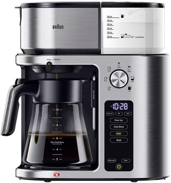 Braun MultiServe Plus 10- Cup Pod Free Drip Coffee Maker, 7 Brew Sizes/Hot & Cold Brew, Stainless steel KF9270SI