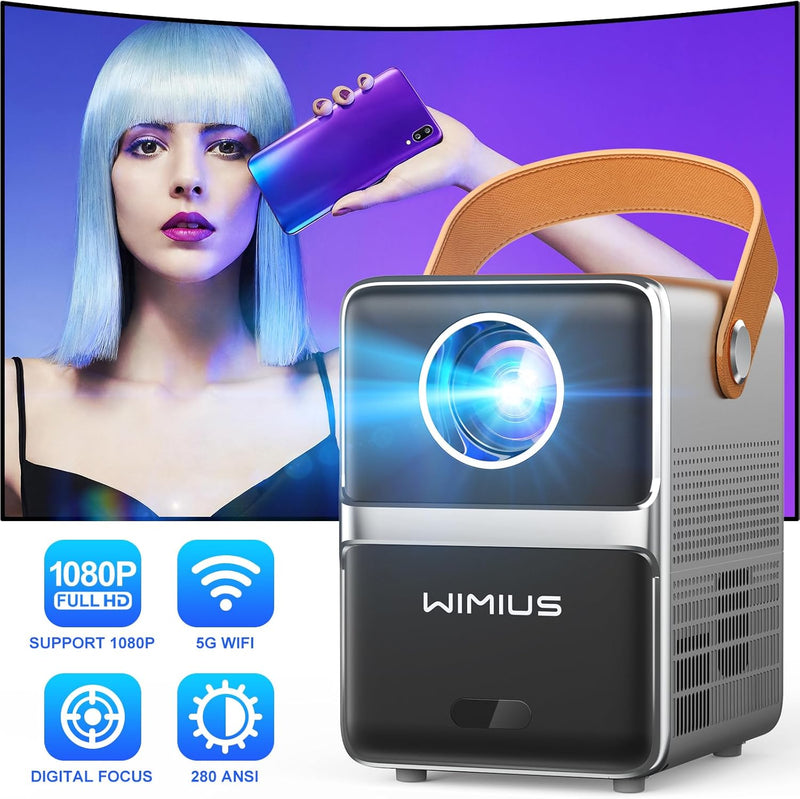 [Electric Focus] Mini Projector with 5G WiFi and Bluetooth, WiMiUS 1080P Portable Projecteur, Outdoor Movie Projector, 300" Screen, Home Theater Projector Compatible with iOS/Android/TV Stick/HDMI/PS5