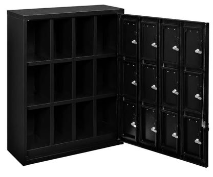 Global Industrial™ 3-Tier 12 Door Locker w/ Key Lock, 28-1/2"Wx11-1/4"Dx38"H, Black, Assembled
