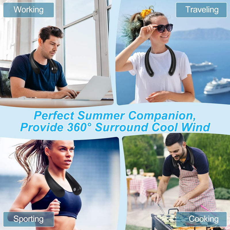 Portable Bladeless Neck Fan - Hands-Free Wearable Personal Fan with 3000mAh Battery, 3 Adjustable Speeds, USB Rechargeable for Men and Women (Black)