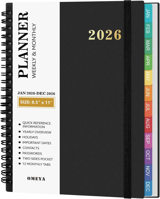 2026 Planner – Weekly Monthly Planner 2026 – Large 8.5 x 11 Planner – Thick Paper Productivity Planner (Black)