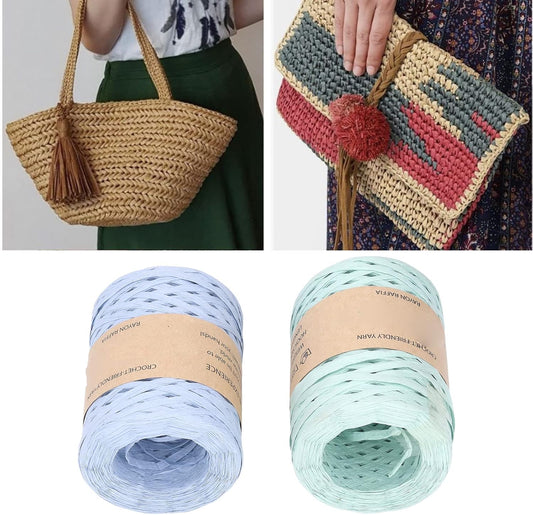 2 Roll Raffia Yarn, Paper Handcraft Raffia Yarn Gift Wrapping Hat Handbag DIY Bouquet Decoration Degradable Recyclable Raffia Twine for Hat Handbag, 164 Yard, 150m Roll