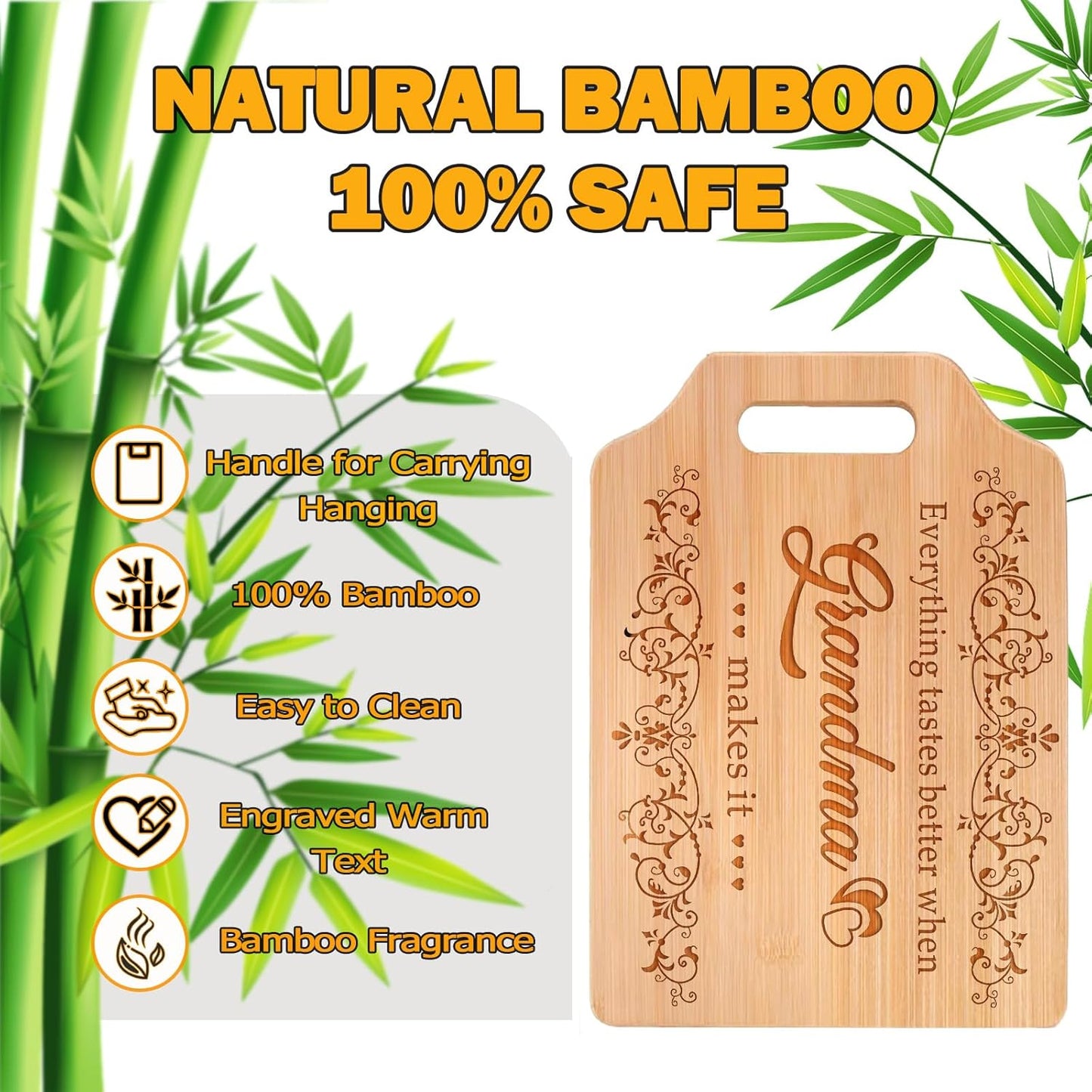 Grandma Gifts, Mothers Day Christmas, Birthday Gifts for Grandma from Grandkids - Engraved Bamboo Cutting Board 31 * 22 * 1cm, Stocking Stuffers for Women