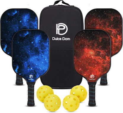 DULCE DOM Pickleball Paddles, USAPA Approved Fiberglass/Graphite Pickleball Set of 2/4 with Pickleball Paddles, 4 Pickleball Balls and Pickleball Bag, Pickleball Rackets Equipment for Beginners & Pros