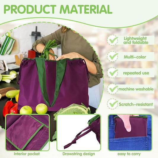 Reusable Grocery Bags Shopping Bags Colorful Foldable Tote Bulk with Pouch & Drawstring Machine Nylon Bags Lightweight