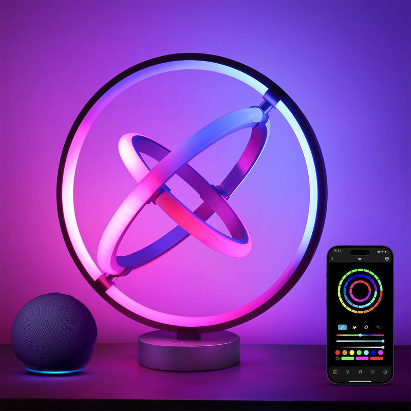 TB1 AI Smart Table Lamp, RGB Plus IC Addressable LED Lamp Alexa Google Compatible, LightBeats Music Sync, AI Generated Lighting LLM, Color Changing Modern Desk Lamp, 2.4 GHz WiFi/Bluetooth