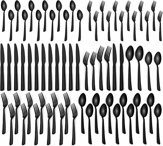 Yoehka 60 Pieces Black Silverware Set,Premium Stainless Steel Flatware Set for 12, Mirror Polished Tableware Cutlery Set for Home and Restaurant, Include Knife/Spoon and Fork, Dishwasher Safe