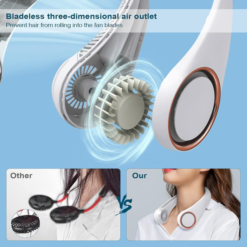 CIVPOWER Neck Fan - Portable Personal Bladeless Cooling Fan, Hands-Free Wearable Design, 3 Speeds, 4000mAh USB Rechargeable Battery for Men & Women (White)