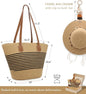 RUNROLE Straw Beach Tote Bag with Tassel Hat Clip for Travel, Large Lightweight Raffia Summer Hobo Shoulder Bag for Women