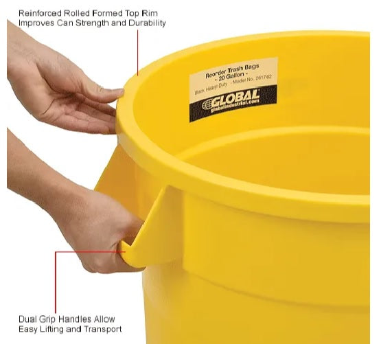 Global Industrial™ Plastic Trash Can - 20 Gallon Yellow