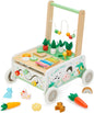 Wooden Baby Walker, Baby Push Walker Adjustable Speed Baby Walker Toddler Activity Center Toys Montessori Farm Walker Toy with Shape Sorter Carrot Wooden Toy for Boys and Girls