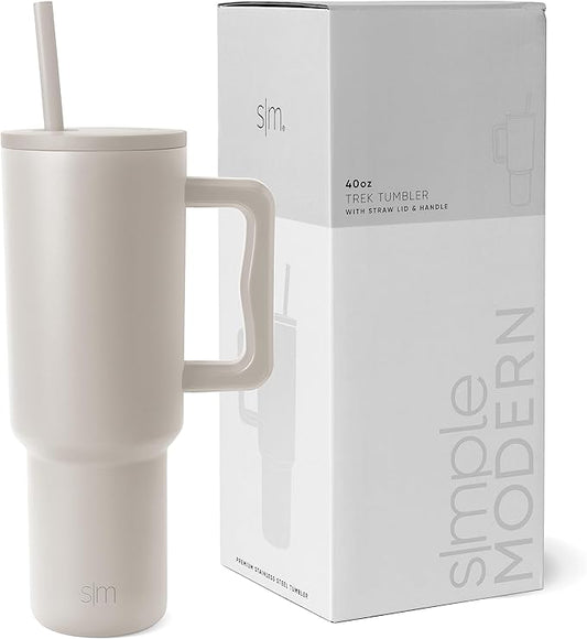 Simple Modern 40 oz Trek Tumbler with Handle and Straw | Insulated Stainless Steel Water Bottle Iced Coffee Cup Travel Mug | 40 oz | Almond Birch