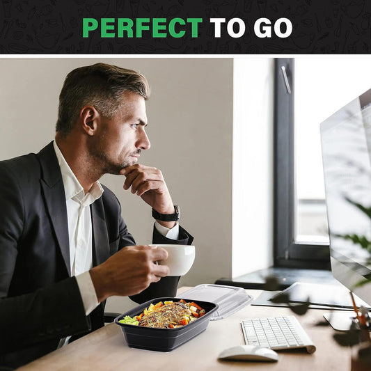 50 Pack 32 oz Meal Prep Containers with Lids, Reusable Leakproof & Food Safe Food Storage Containers, Microwave, Freezer, Dishwasher Safe Food Prep Containers, To Go Take Out Plastic Food Storage