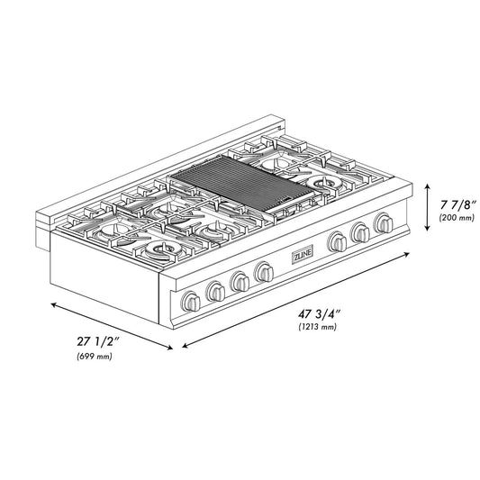 ZLINE 48 in. Legacy Gas Rangetop with 7 Burners and Porcelain Cooktop in Satin Stainless Steel RTS-48