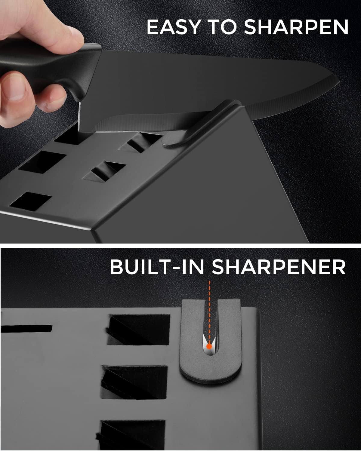 Knife Set, syvio 15pcs Knife Sets for Kitchen with Block and Sharpener, Razor-Sharp, Effortless Sharpening, Premium Kitchen Knives with Heavy Poultry Shears and 6pcs Serrated Steak Knives, Black