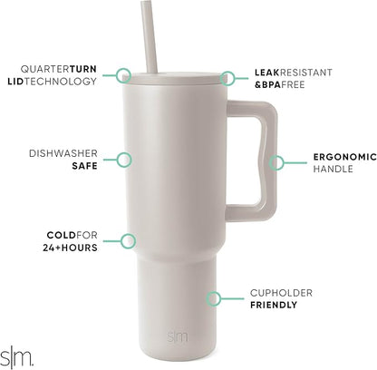Simple Modern 40 oz Trek Tumbler with Handle and Straw | Insulated Stainless Steel Water Bottle Iced Coffee Cup Travel Mug | 40 oz | Almond Birch