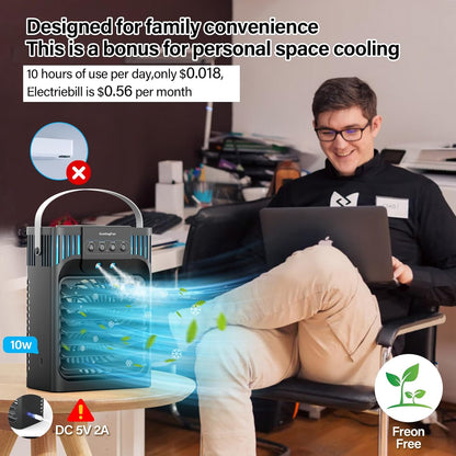 Portable Air Conditioner, LEAEYFE 3 Higher Speeds With 1200ml Extra Large Water Tank, 7 Color Lights 2/8 Hour Timer, 120° OscillatingCooling Fan For Desk, Home, Bed and Living Room