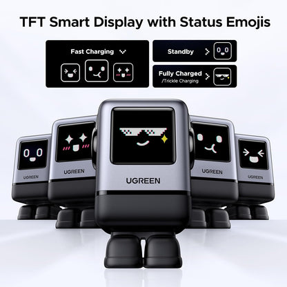 UGREEN Uno 100W Robot GaN Charger Bundle – 4-Port Fast Charging with TFT Screen + 100W USB-C to USB-C Cables - PuriLite