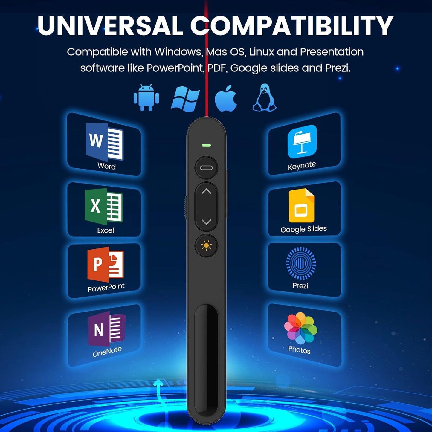 Wireless Presenter, 2.4GHz USB Control Presentation PPT PowerPoint Clicker for Keynote, Laptop, Google Slides - Support Hyperlink and Volume Control（1pcs）