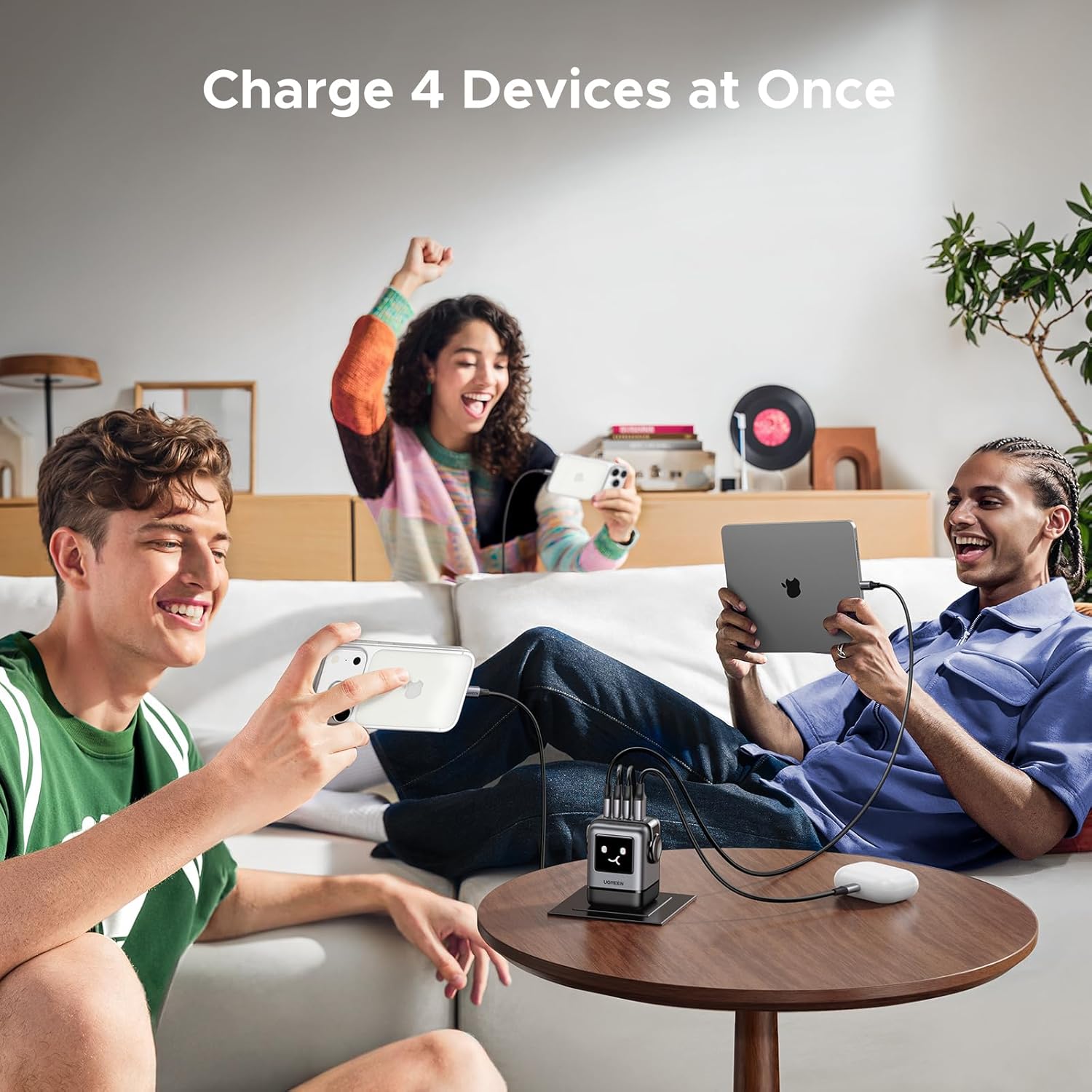 UGREEN Uno 100W Robot GaN Charger Bundle – 4-Port Fast Charging with TFT Screen + 100W USB-C to USB-C Cables - PuriLite