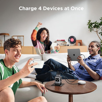 UGREEN Uno 100W Robot GaN Charger Bundle – 4-Port Fast Charging with TFT Screen + 100W USB-C to USB-C Cables - PuriLite