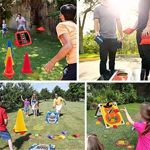 Eocolz 3 in 1 Carnival Games Set, Soft Plastic Cones Bean Bags Ring Toss Games for Kids Birthday Party Outdoor Games Supplies 32 Piece Combo Set