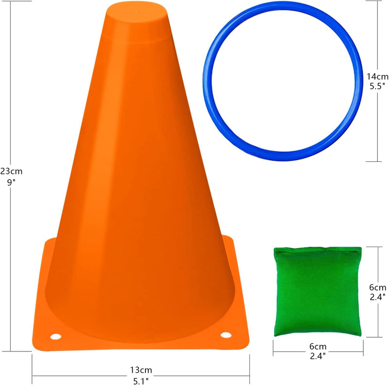 Eocolz 3 in 1 Carnival Games Set, Soft Plastic Cones Bean Bags Ring Toss Games for Kids Birthday Party Outdoor Games Supplies 32 Piece Combo Set