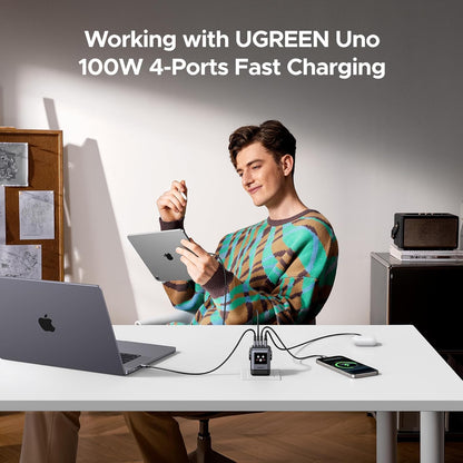 UGREEN Uno 100W Robot GaN Charger Bundle – 4-Port Fast Charging with TFT Screen + 100W USB-C to USB-C Cables - PuriLite