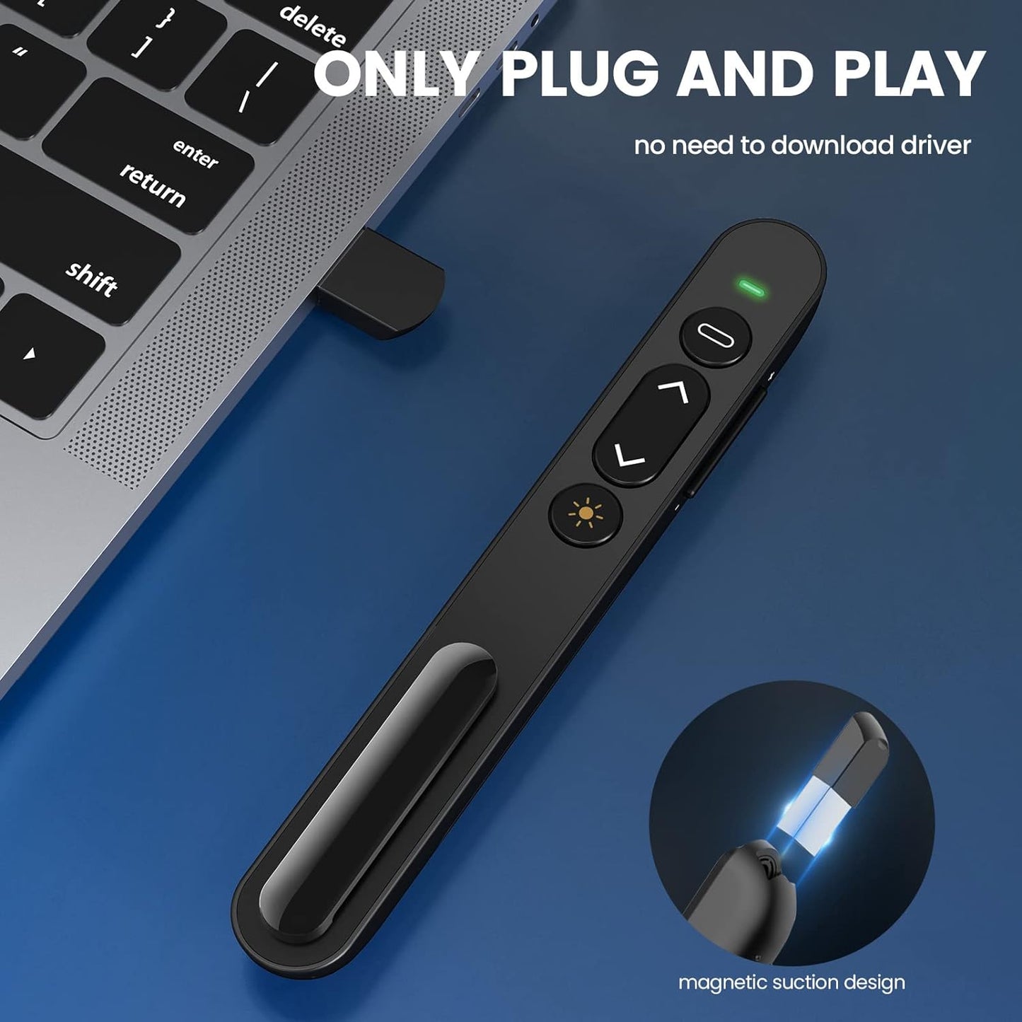 Wireless Presenter, 2.4GHz USB Control Presentation PPT PowerPoint Clicker for Keynote, Laptop, Google Slides - Support Hyperlink and Volume Control（1pcs）