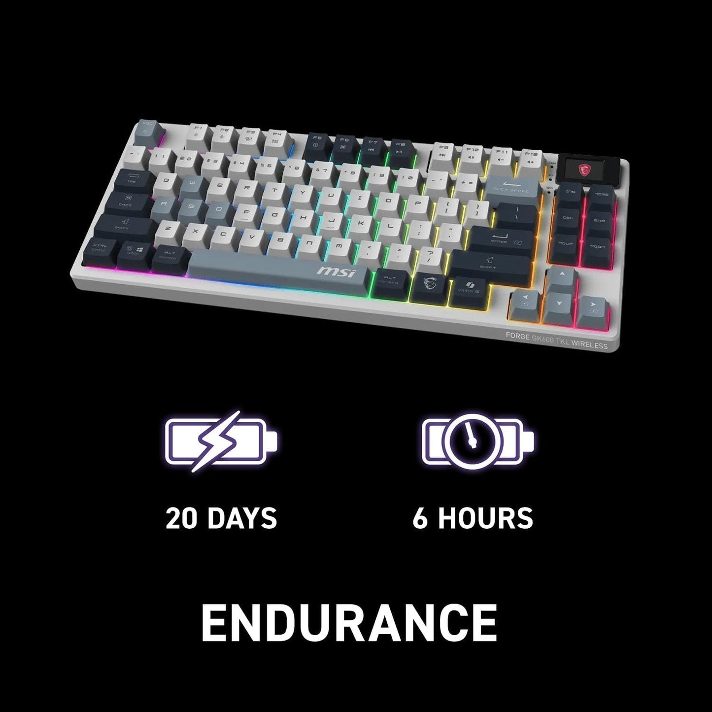 MSI Forge GK600 TKL Mechanical Gaming Keyboard – Wireless Gaming Keyboard – Gaming Keyboard with Smart Display – RGB Backlit – Hot-Swappable Linear Switches - PuriLite