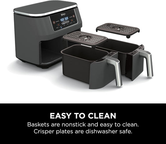 Ninja Foodi 6-in-1 8-qt. (7.6L) 2-Basket Air Fryer DualZone Technology, Match Cook & Smart Finish to Roast, Broil, Dehydrate & More for Quick, Easy Meals, Slate Grey (DZ201C) Canadian Version