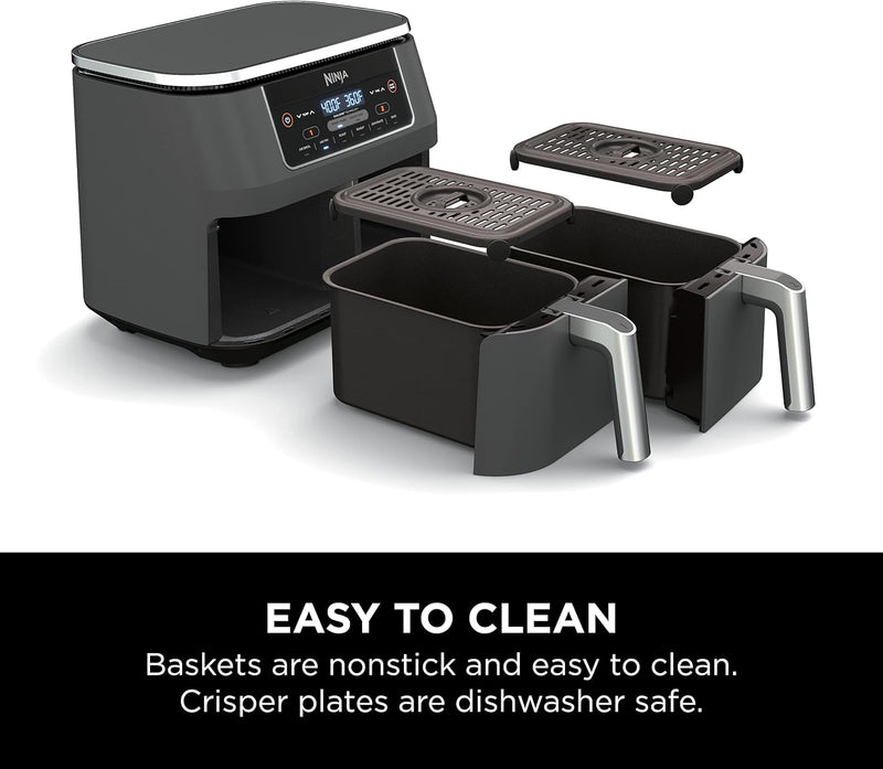 Ninja Foodi 6-in-1 8-qt. (7.6L) 2-Basket Air Fryer DualZone Technology, Match Cook & Smart Finish to Roast, Broil, Dehydrate & More for Quick, Easy Meals, Slate Grey (DZ201C) Canadian Version