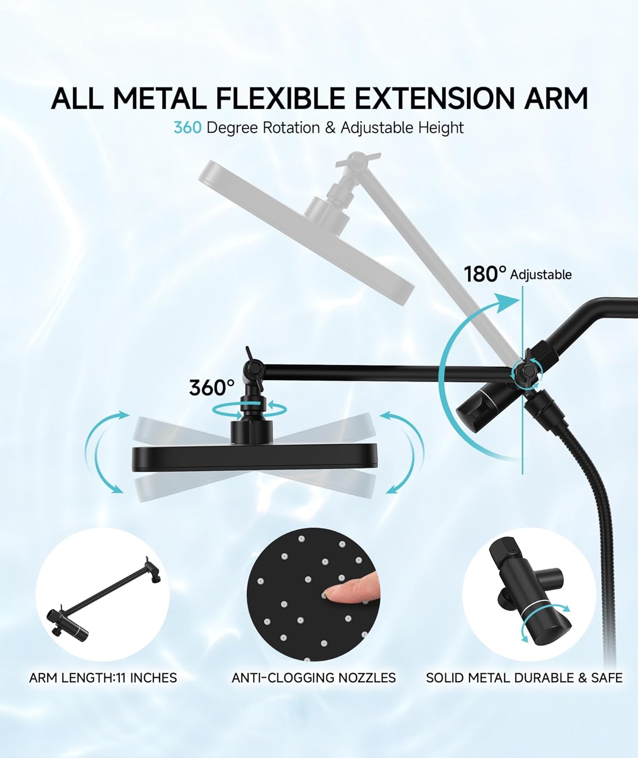 Purilite Select High Pressure Rain Shower Head with Handheld Spray – 12” Adjustable Dual Rainfall & Waterfall Shower Head Combo, Matte Black Bathroom Shower System