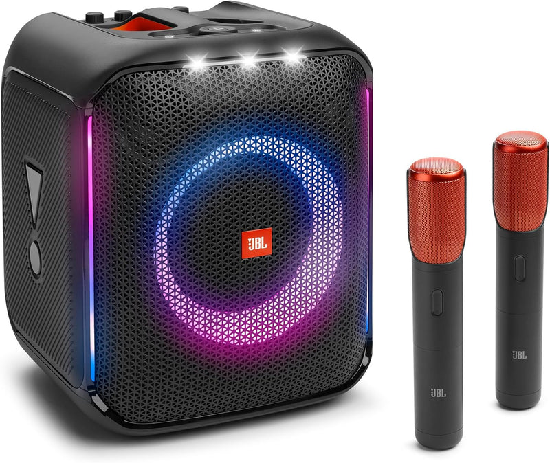 JBL PartyBox Encore 2 Mic - Portable Party Speaker with Two Digital Wireless mics, 100W Powerful Sound, Built-in Dynamic Light Show, and Splash Proof Design - Black