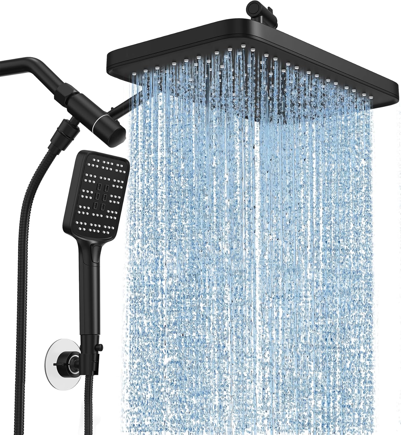 Purilite Select High Pressure Rain Shower Head with Handheld Spray – 12” Adjustable Dual Rainfall & Waterfall Shower Head Combo, Matte Black Bathroom Shower System