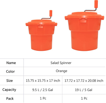Jiwins Commercial Salad Spinner Large, 5 Gallon/19 Liter Manual Salad Spinner Jumbo Lettuce Spinner Lettuce Dryer-Dries up to 7 Heads of Lettuce