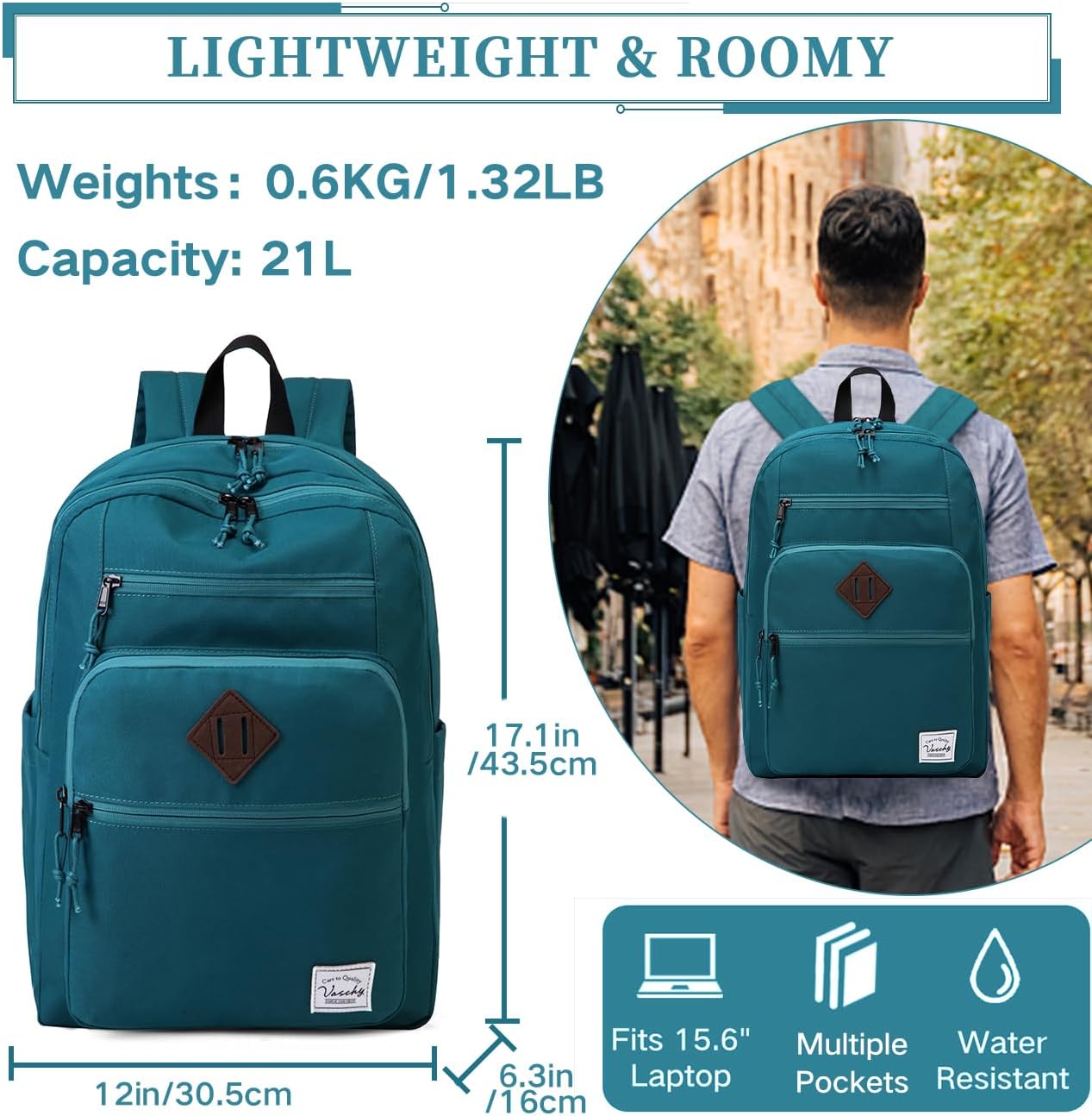 School Backpack for Men Women,Vaschy Lightweight School Bag Bookbag Casual Daypack for High School/College/Teens/Travel/Work