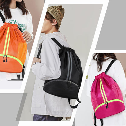 Hoedia Sports Drawstring Backpack - String Swim Gym Bag with Shoes Compartment and Wet Proof Pocket for Women/Men