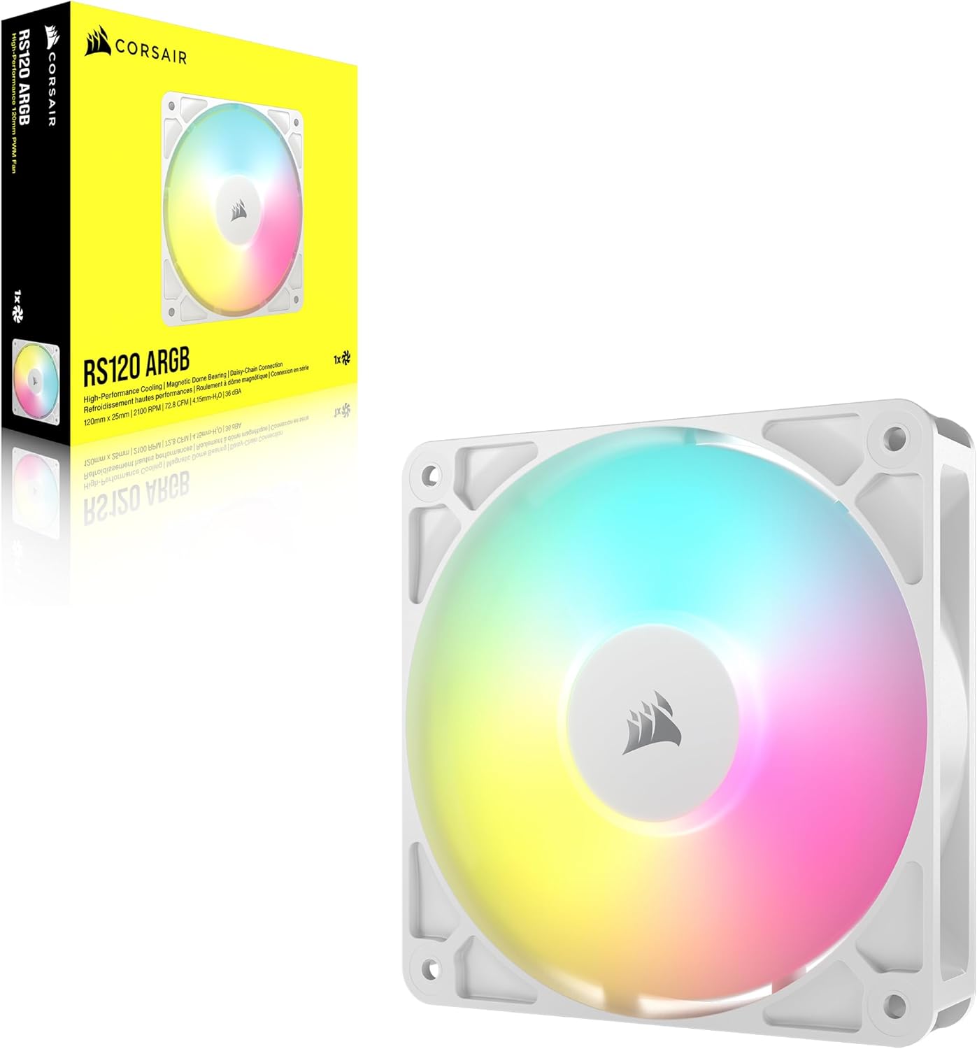 CORSAIR RS120 ARGB 120mm PWM Fan – Daisy-Chain Connection – Low-Noise – Magnetic Dome Bearing – Single Pack – White