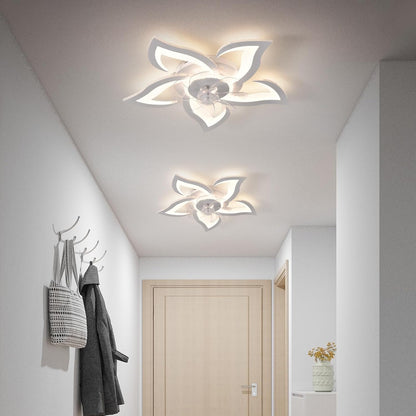 26" Geometric Ceiling Fan with Lights, 6 Speeds 3 Colors Ceiling Fan with Light Remote Control, White Low Profile Flush Mount Ceiling Fan for Kitchen Bedroom Living Room