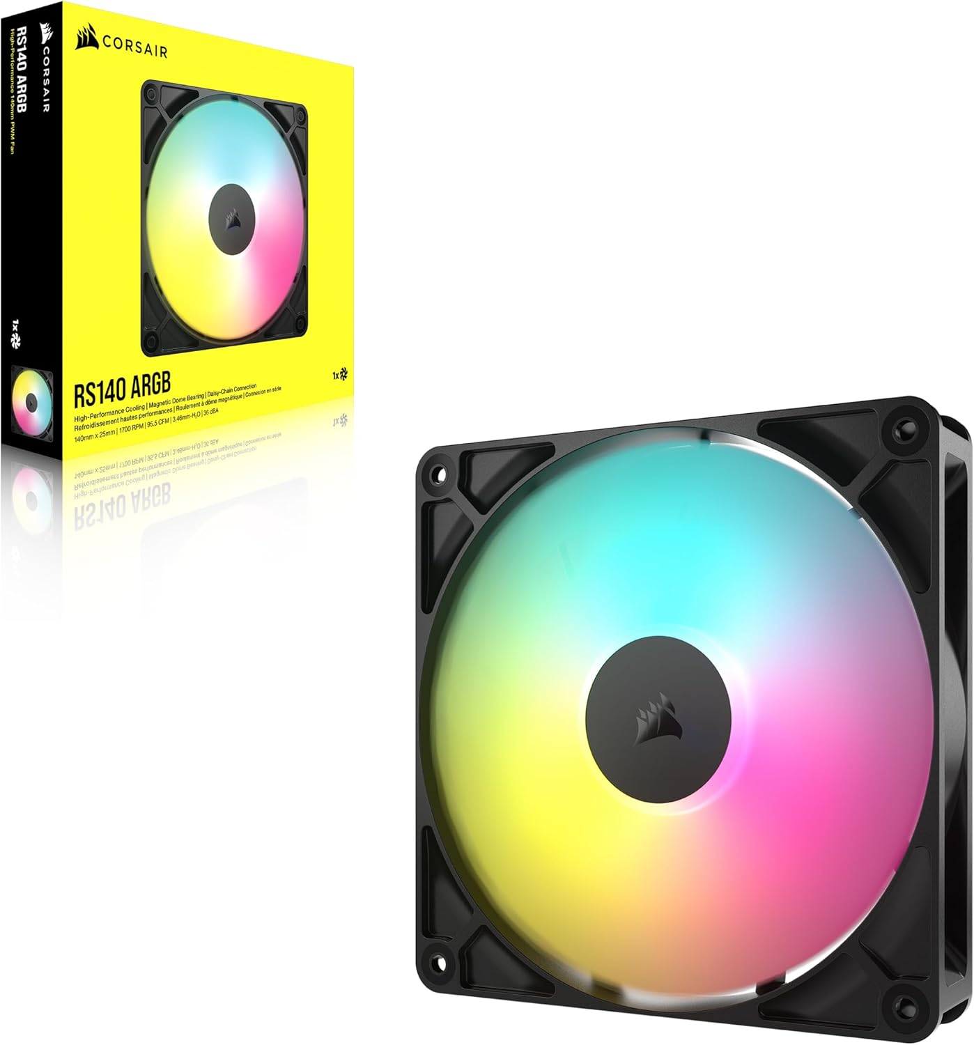 CORSAIR RS120 ARGB 120mm PWM Fan – Daisy-Chain Connection – Low-Noise – Magnetic Dome Bearing – Single Pack – White