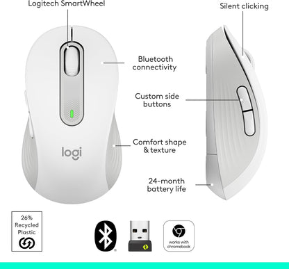 Logitech Signature M650 L Full Size Wireless Mouse - For Large Sized Hands, 2-Year Battery, Silent Clicks, Customizable Side Buttons, Bluetooth, for PC/Mac/Multi-Device/Chromebook - Black