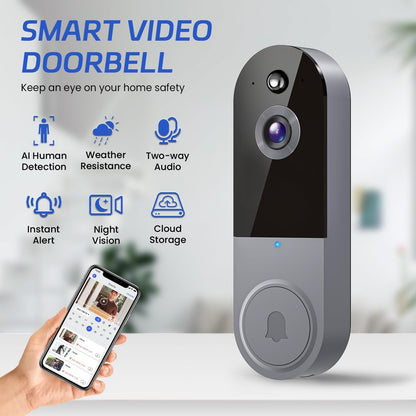 Occuwave 1080P Video Doorbell Camera Wireless, Cloud Storage, Live View, 2-Way Audio, Night Vision, Included Ring Chime, 2.4Ghz WiFi Only, Indoor Surveillance, Real-Time Alert (Silver)