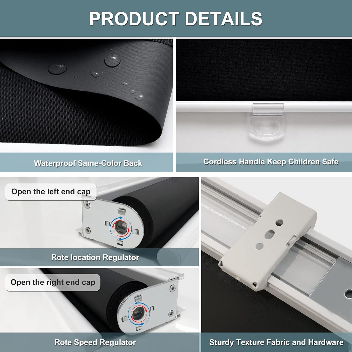 AOSKY Cordless Roller Shades Blackout Blinds for Windows Room Darkening Rolled Up Shades with Spring System, UV Protection Window Shades Door Blinds for Home 97W x 183H cm (38" W x 72" H),Black