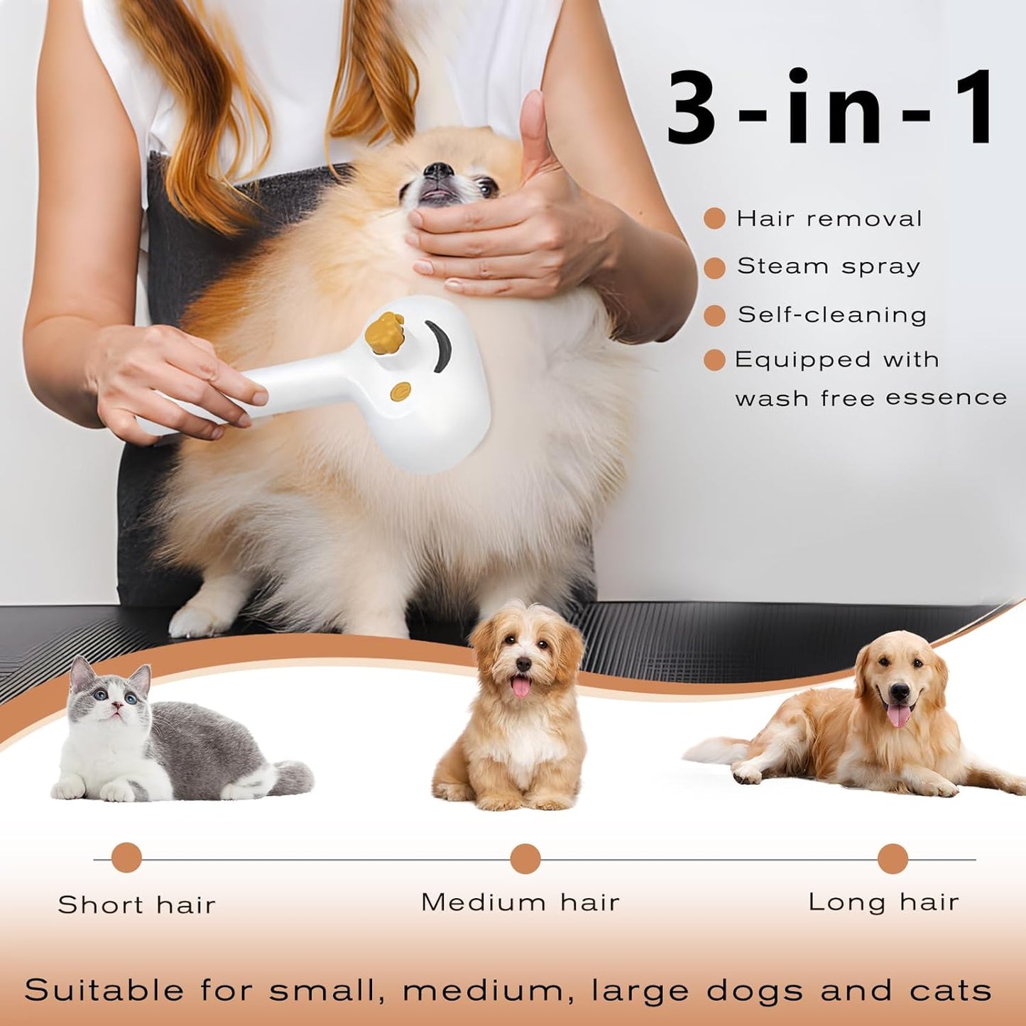 Cat Steam Brush for Dogs & Cats – 3-in-1 Pet Deshedding Tool for Long & Short Haired Pets, Grooming Shedding Brush-Contains shampoo