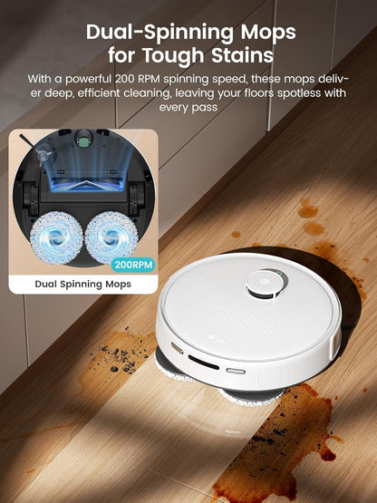 Lefant Robot Vacuum, M3 Robot Vacuum and Mop, 12000Pa Suction, Anti-Tangle Brushes, Dual Spinning Mop, Auto Mop Washing, Cool Drying, Self-Emptying, Self-Cleaning, All-in-One Dock, for Pet Hair Dust