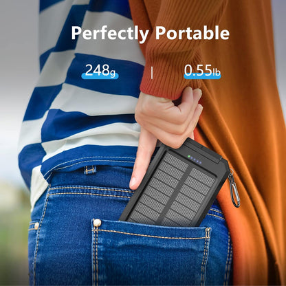 Solar-Charger-Portable-Charger, Power Bank 30000mAh Battery Pack with Dual 5V USB-A Port Output Compatible with iPhone, iPad, 2 x Bright LED Flashlight Perfect for Hiking, Camping, Outdoors