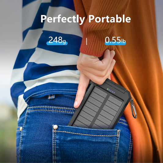 Solar-Charger-Portable-Charger, Power Bank 30000mAh Battery Pack with Dual 5V USB-A Port Output Compatible with iPhone, iPad, 2 x Bright LED Flashlight Perfect for Hiking, Camping, Outdoors