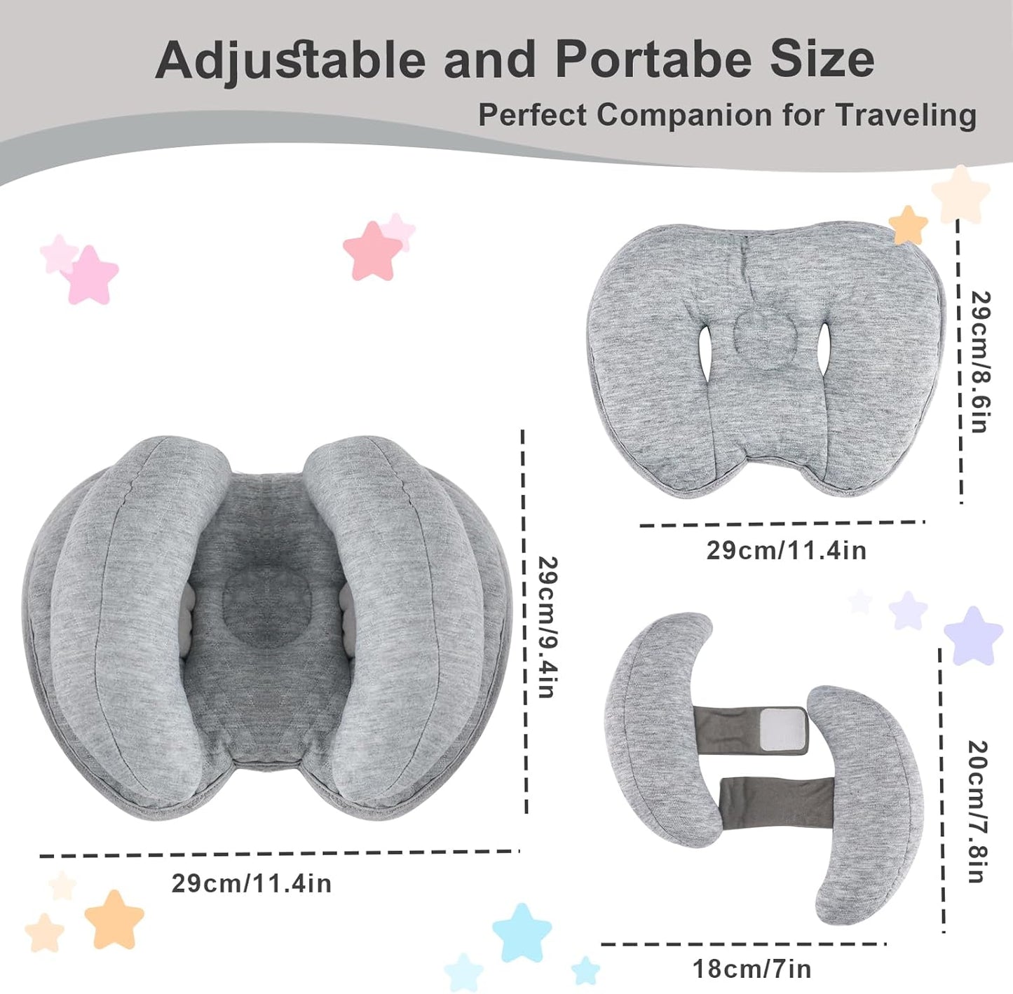 KAKIBLIN 2 in 1 Baby Head Pillow with Banana Neck Pillow for 3 Months to 8 Months Baby Travel Pillow for Stroller or Bed